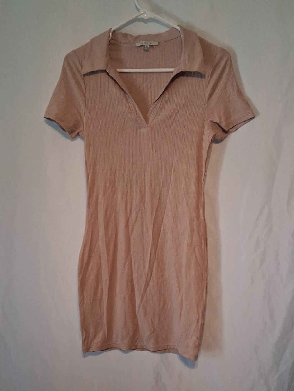 Love Tree Beige Short Sleeve Ribbed Polo Dress